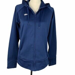 Speedo Activewear Hooded Jacket Women Large Full Zip Front Blue
